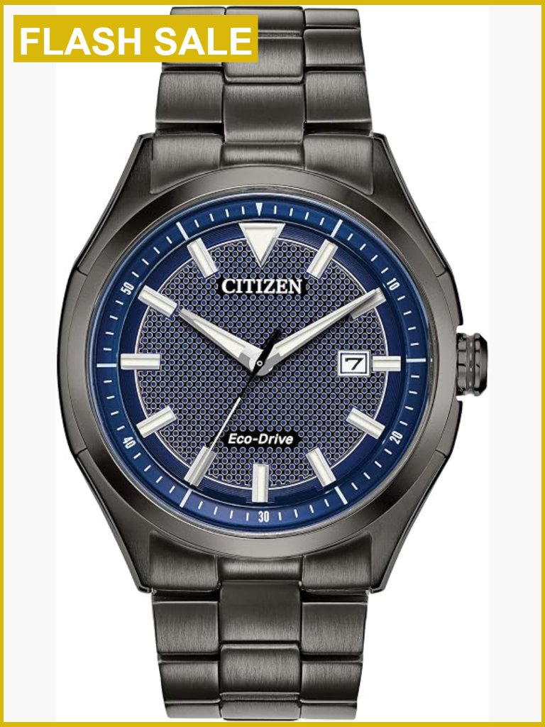 Mens EcoDrive Stainless Steel Watch Blue Dial Date